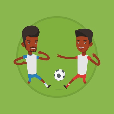 Cartoon of person playing soccer.